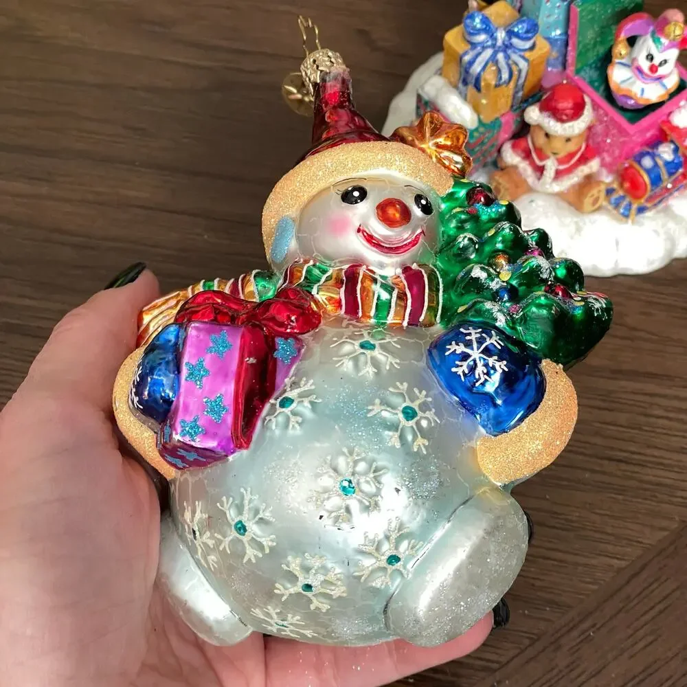 Christopher Radko Chubby Cheer Delight Snowman Ornament & Stand Vtg 2000 READ